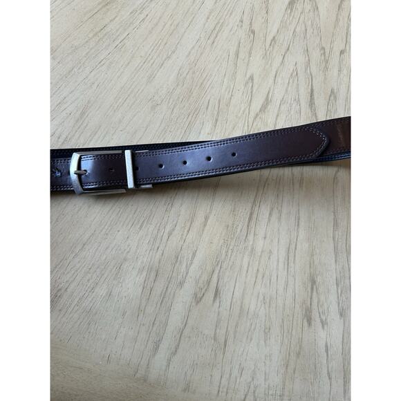 Men's Size 48 Genuine Dickies Black Brown Leather Belt Nickel Buckle Large Used - Picture 3 of 6